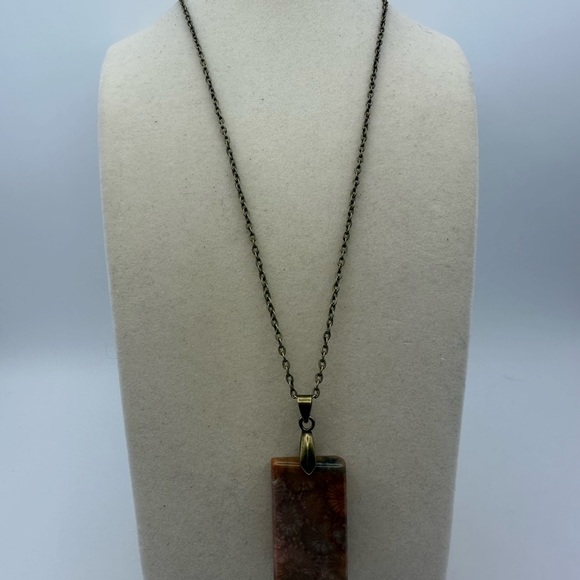 Coral Fossil Rectangle Pendant Necklace - Picture 4 of 9